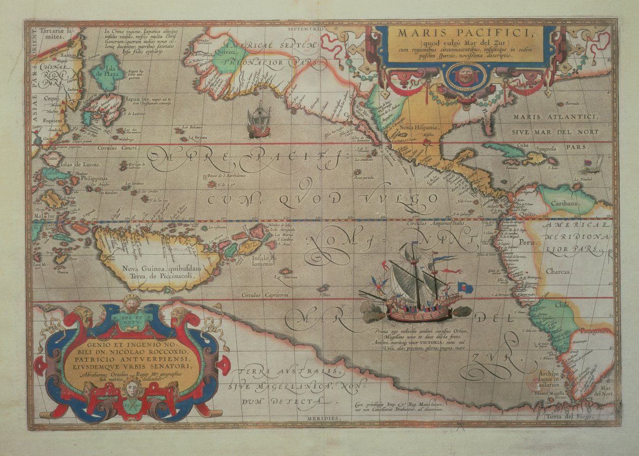 Mapa Pacyfiku, Chin i Ameryki, 1589 autorstwa Abrahamusa Orteliusa (l527-98) (szczegóły patrz 84597) autorstwa Abraham Ortelius