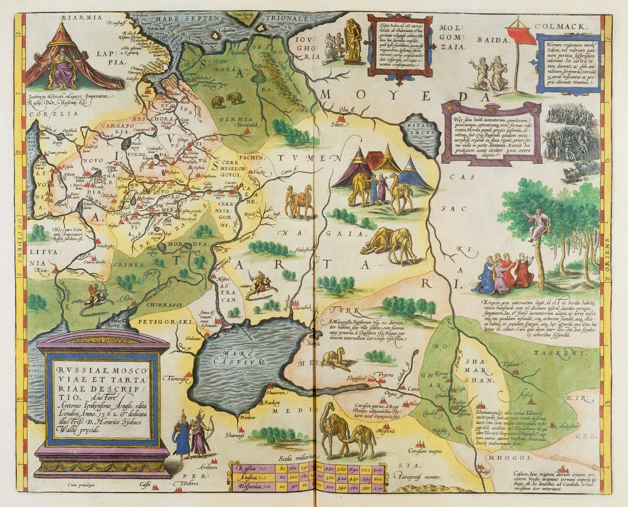 Mapa Imperium Rosyjskiego, 1588 (ręcznie kolorowane grawerowanie) autorstwa Abraham Ortelius