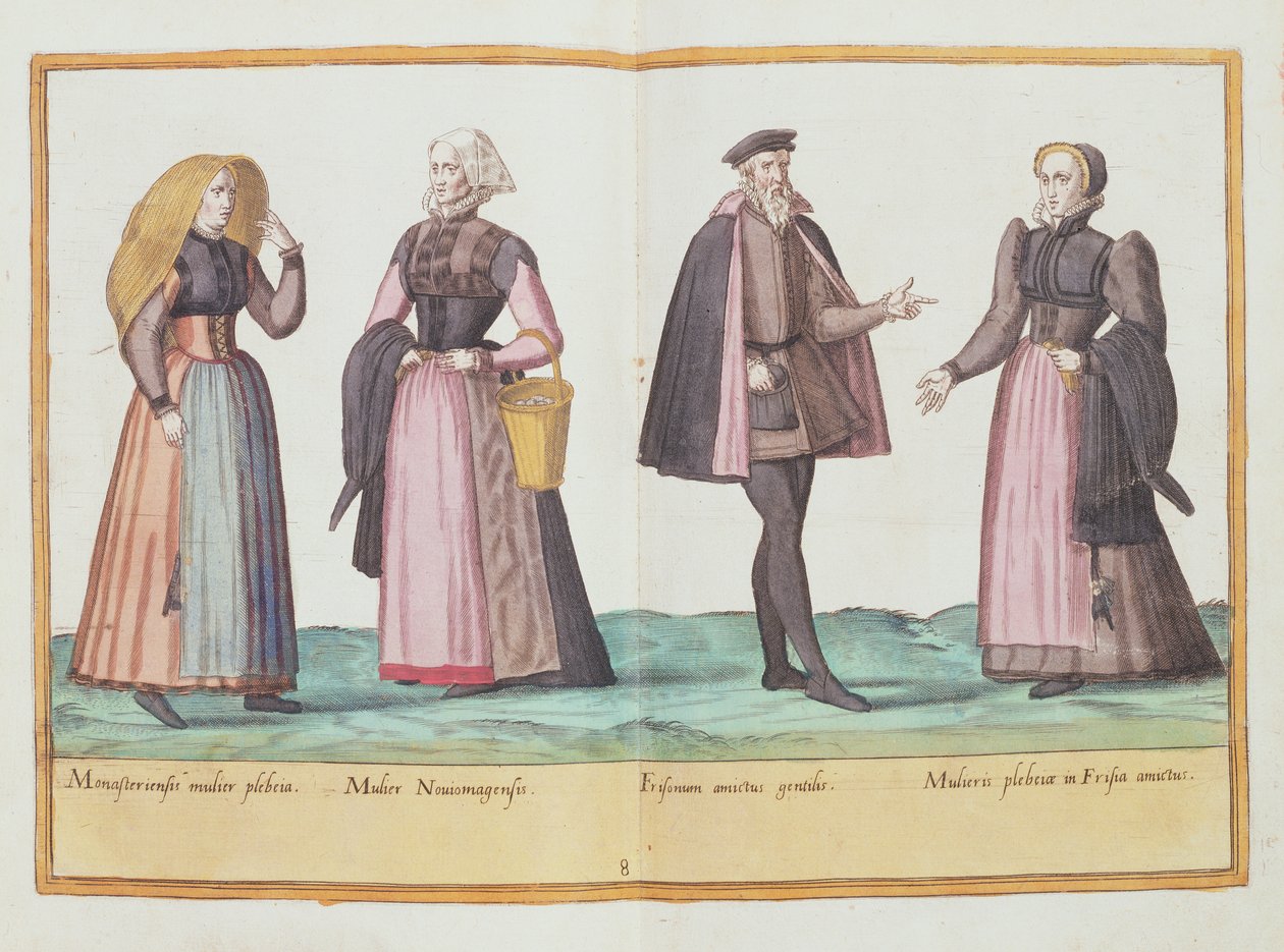 Stroje z XVI wieku z „Omnium Poene Gentium Imagines”, wydanego w Kolonii, 1577 (rycina ręcznie kolorowana) autorstwa Abraham de Bruyn