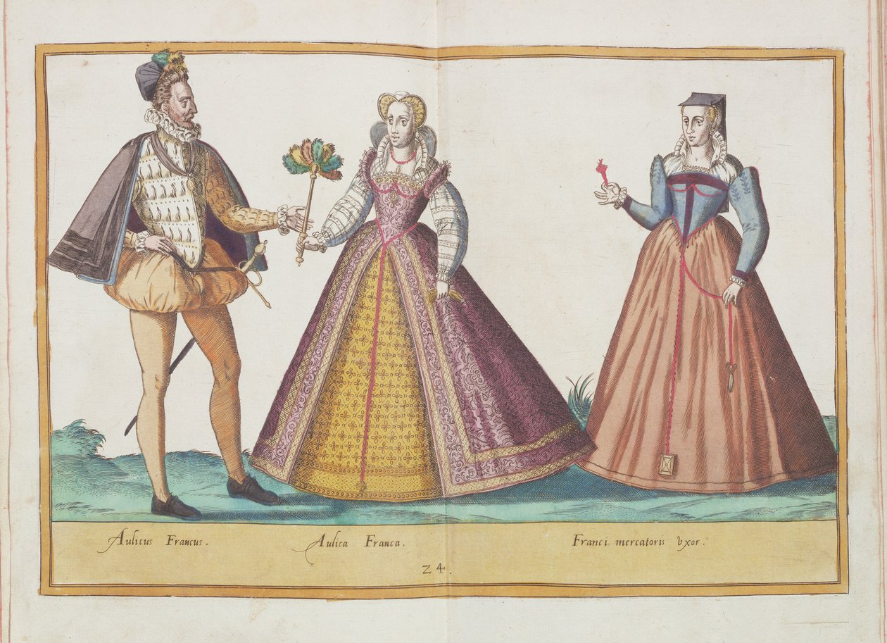 Szesnastowieczne kostiumy z "Omnium Poene Gentium Imagines", wydanego w Kolonii, 1577 (rycina ręcznie kolorowana) autorstwa Abraham de Bruyn