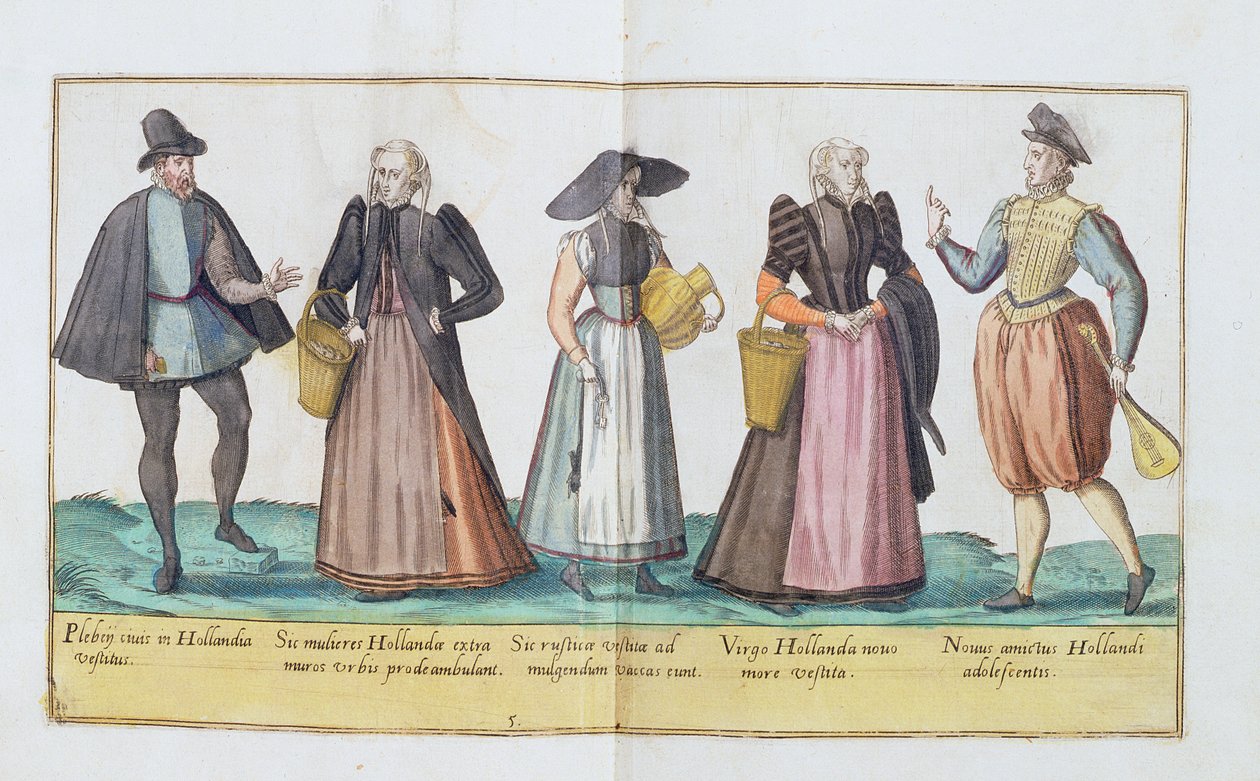 Stroje z XVI wieku z „Omnium Poene Gentium Imagines”, wydanego w Kolonii, 1577 (rycina ręcznie kolorowana) autorstwa Abraham de Bruyn