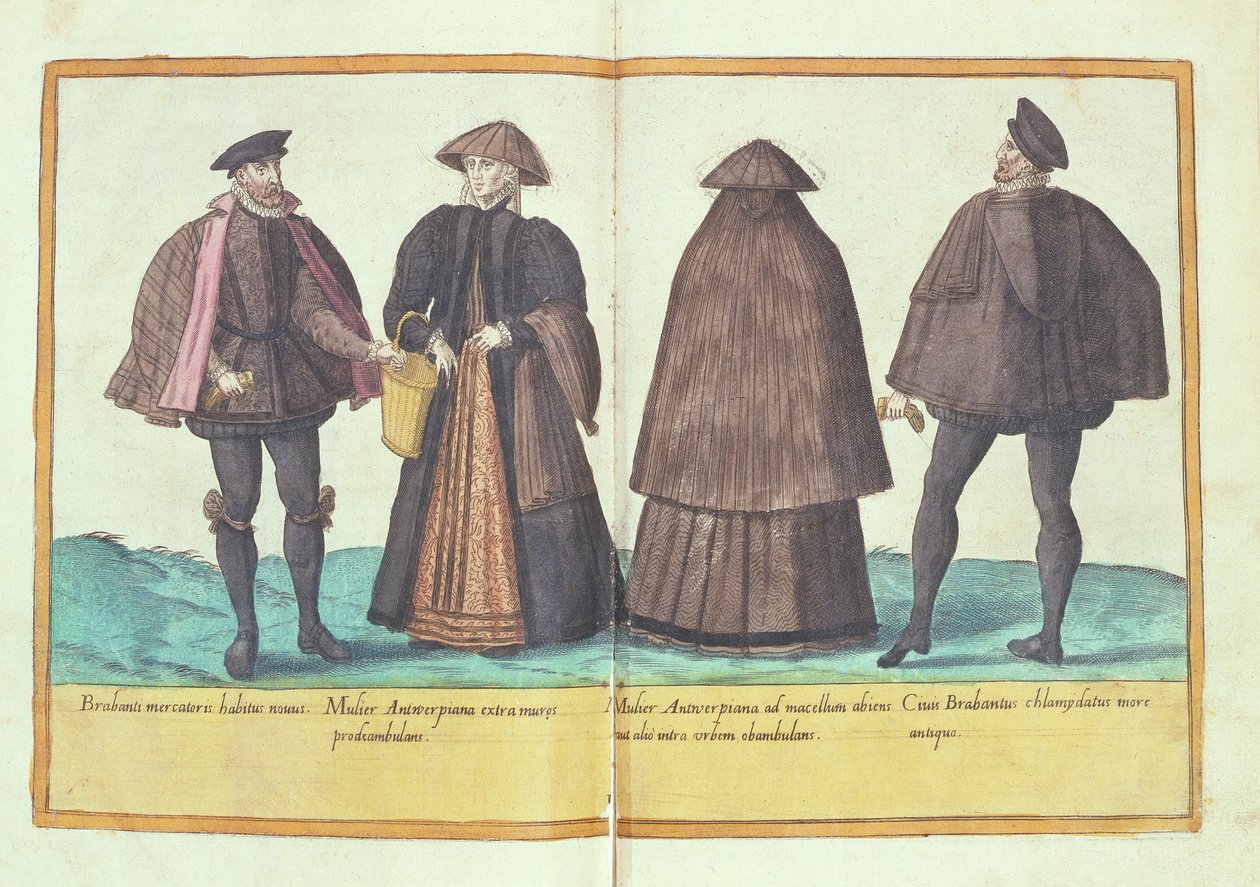 Stroje z XVI wieku z „Omnium Poene Gentium Imagines”, wydanego w Kolonii, 1577 (rycina ręcznie kolorowana) autorstwa Abraham de Bruyn
