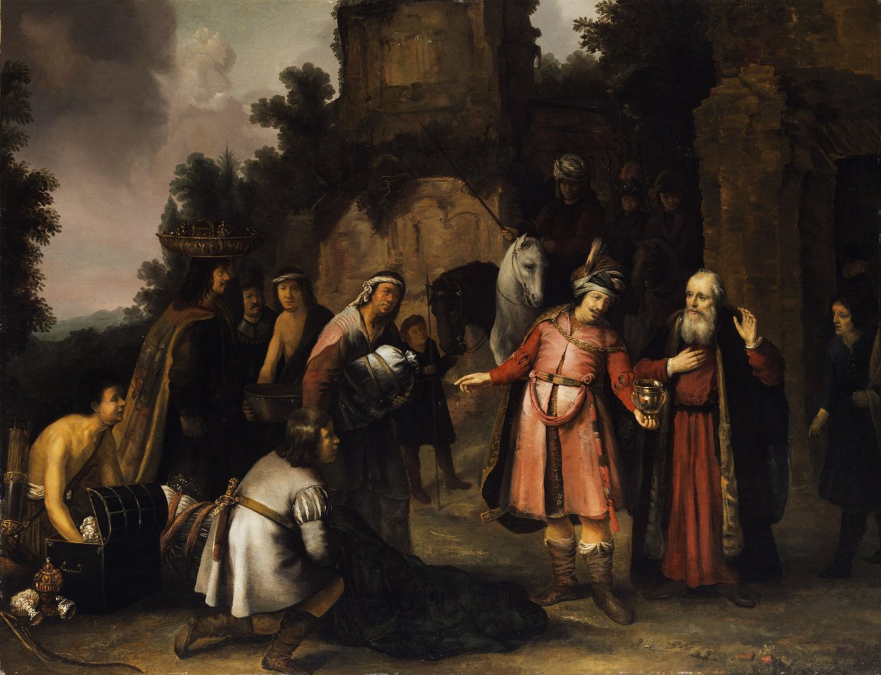 Prorok Elizeusz odrzuca dary Naamana autorstwa Abraham van Dijck