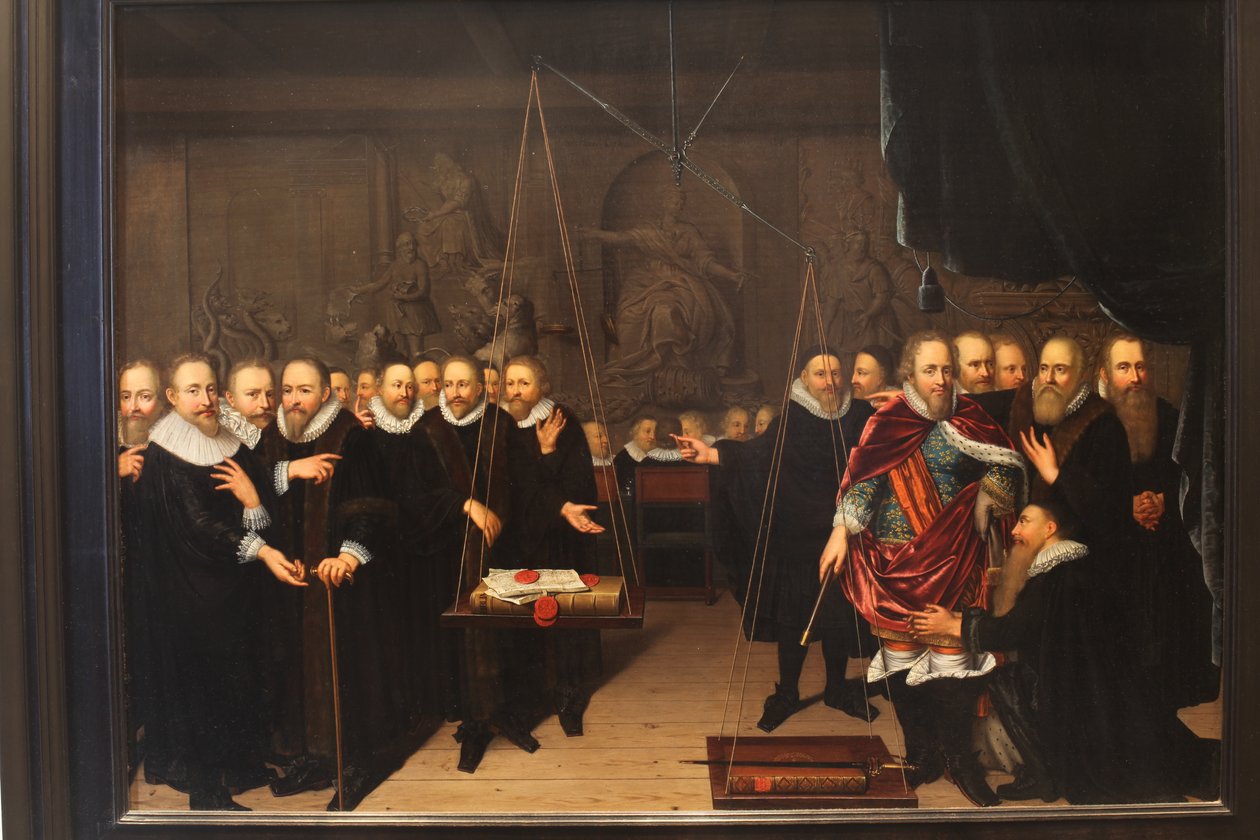 Alegoria teologicznego sporu między arminianistami a ich przeciwnikami autorstwa Abraham van der Eyk