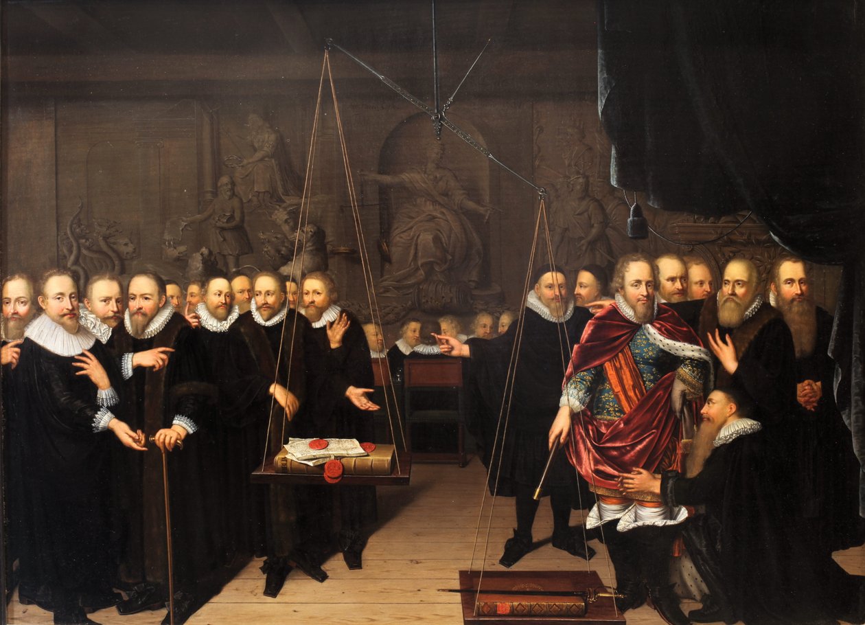 Alegoria teologicznego sporu między arminianistami a ich przeciwnikami autorstwa Abraham van der Eyk