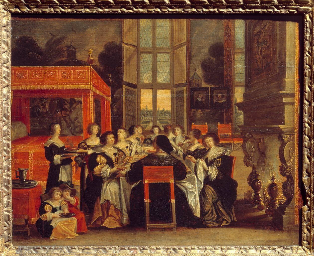 Rozmowa pań pod nieobecność mężów: Obiadowy obraz Abrahama Bosse (1602-1676) Egouen z XVII wieku. Narodowe Muzeum Renesansu autorstwa Abraham (after) Bosse