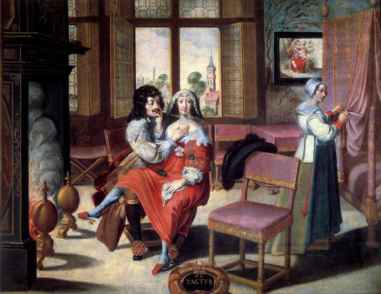 Pięć zmysłów: dotyk Para głaszcząca się nawzajem. Obraz Abrahama Bosse (1602-1674) XVII wiek. Wycieczki, Muzeum Sztuk Pięknych autorstwa Abraham (after) Bosse
