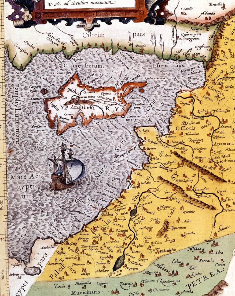 Historyczna mapa geograficzna Palestyny wg Atlasu Abrahama Orteliusa, Amsterdam autorstwa Abraham (after) Ortelius