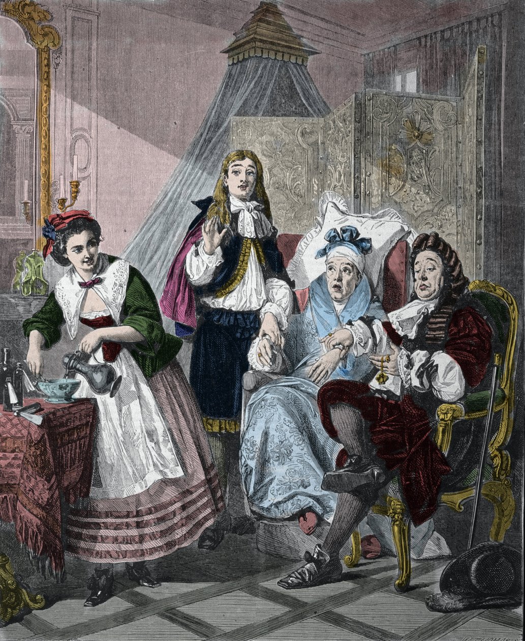 „Le Malade imaginaire” Jean-Baptiste Poquelina zwany Moliere (1622-1673): scena 9, akt II. Rycina wg obrazu Abrahama Solomona (1824-1862) z 1861 roku. autorstwa Abraham (after) Solomon
