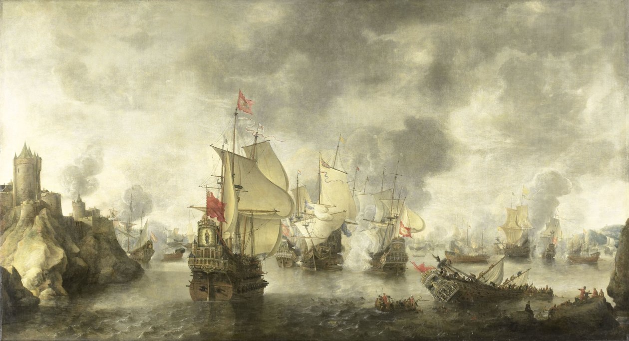 Bitwa połączonych flot weneckich i holenderskich przeciwko Turkom w zatoce Foya, 1649 autorstwa Abraham Beerstraten