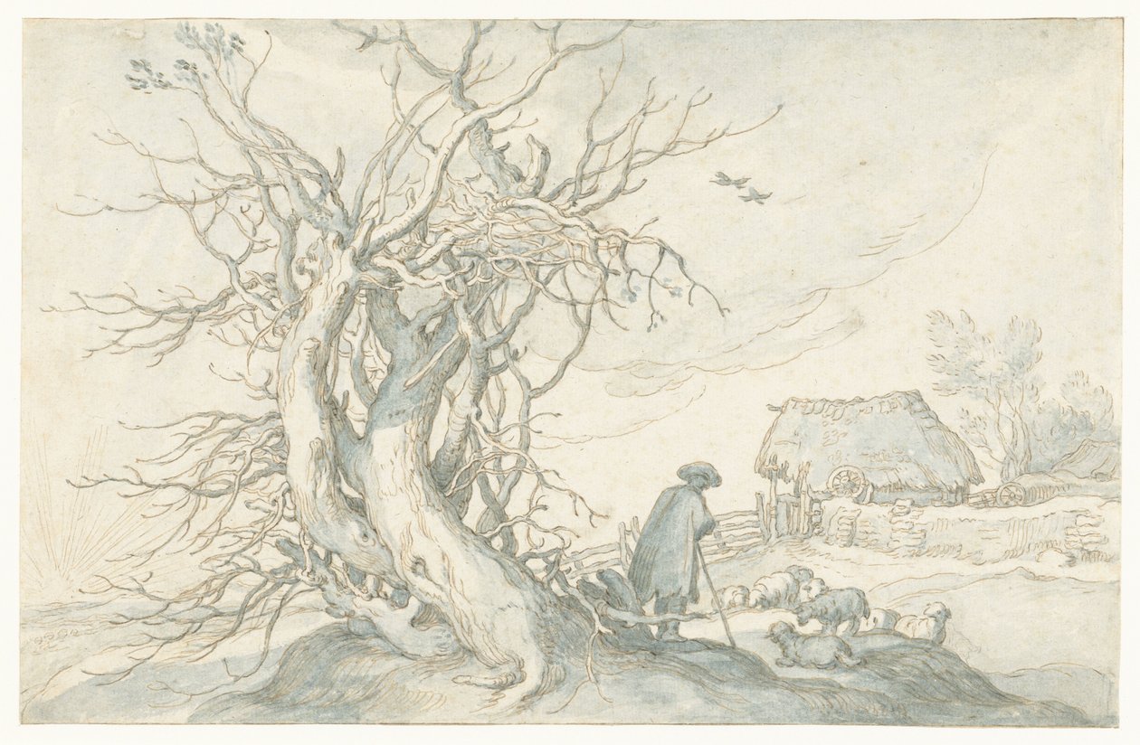 Pasterz z owcami przy martwym drzewie! autorstwa Abraham Bloemaert