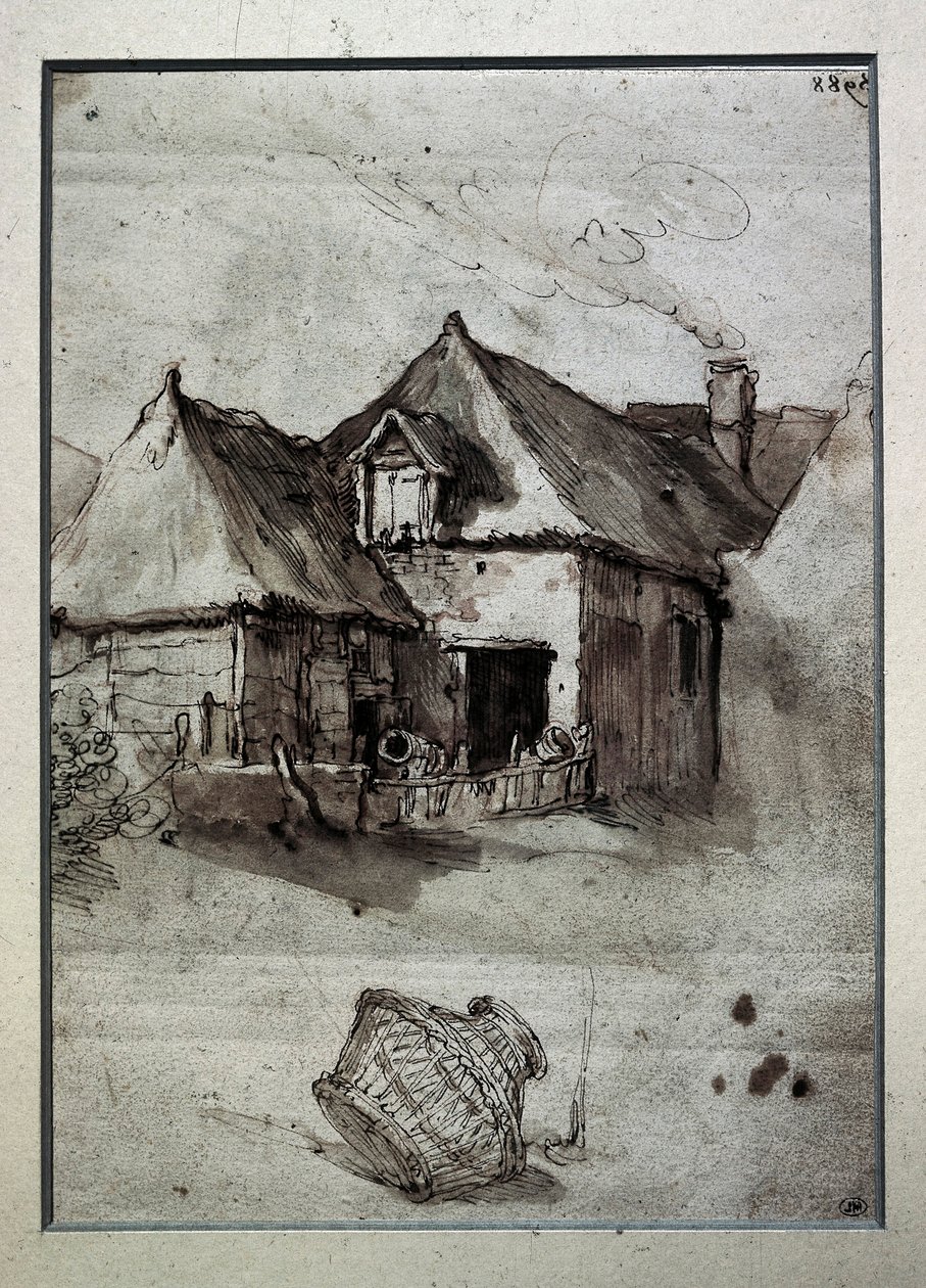 Chata z wiklinowym koszem, k. XVI-pocz. XVII w. (rycina) autorstwa Abraham Bloemaert