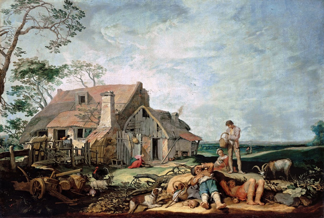 Krajobraz z odpoczywającymi chłopami, Tobiasz i anioł, 1650 autorstwa Abraham Bloemaert