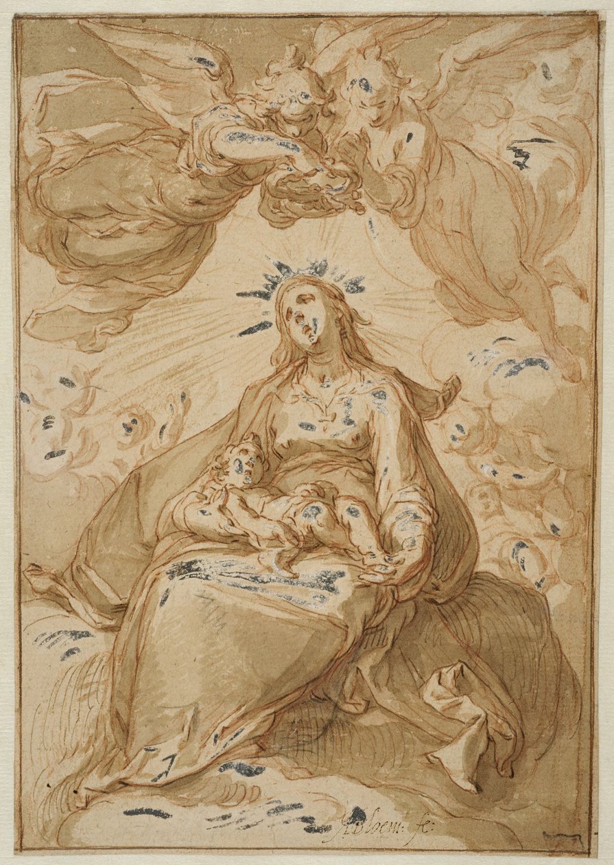 Madonna z Dzieciątkiem, koronowana przez anioły autorstwa Abraham Bloemaert