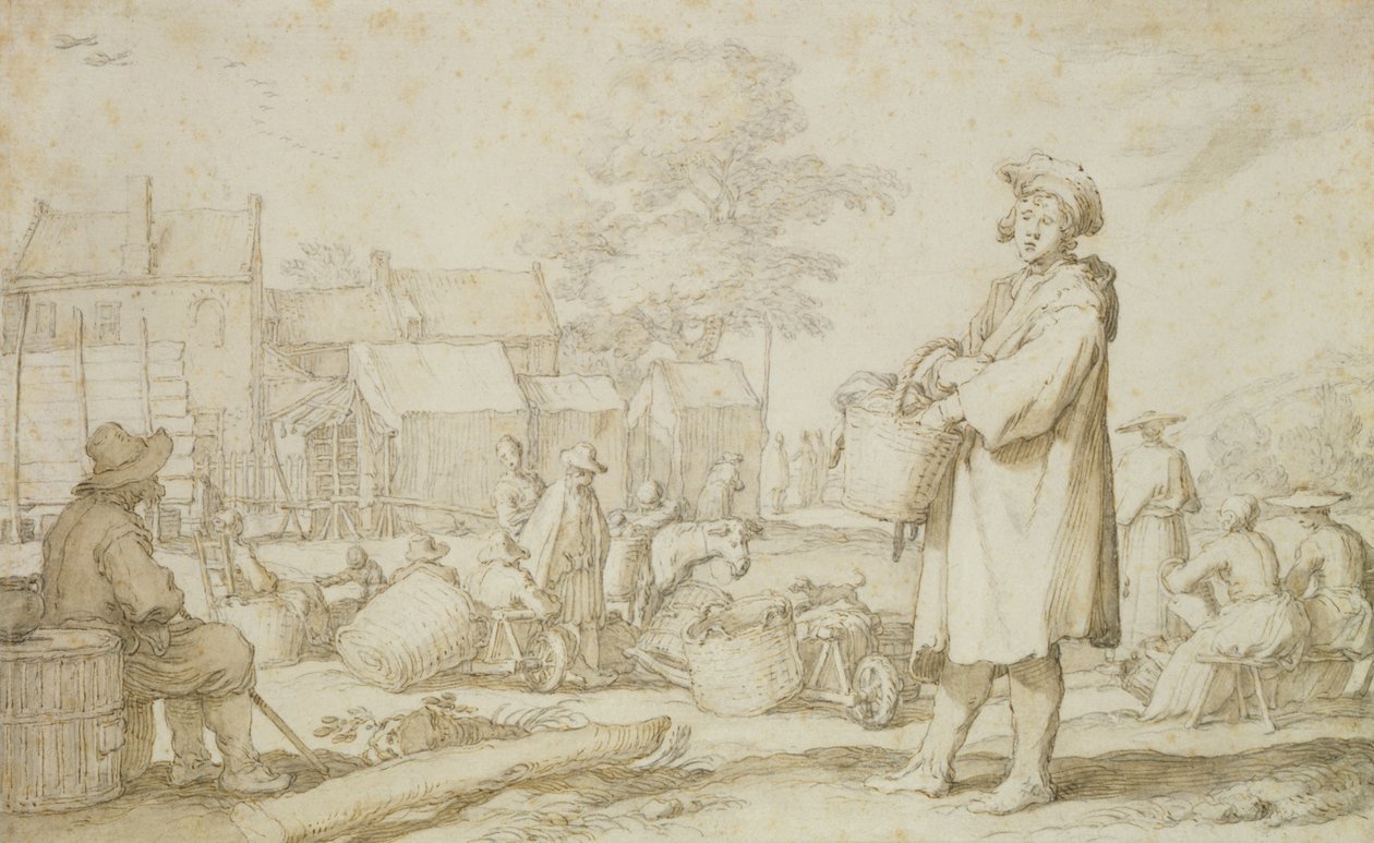 Scena targowa (pióro i atrament na papierze) autorstwa Abraham Bloemaert