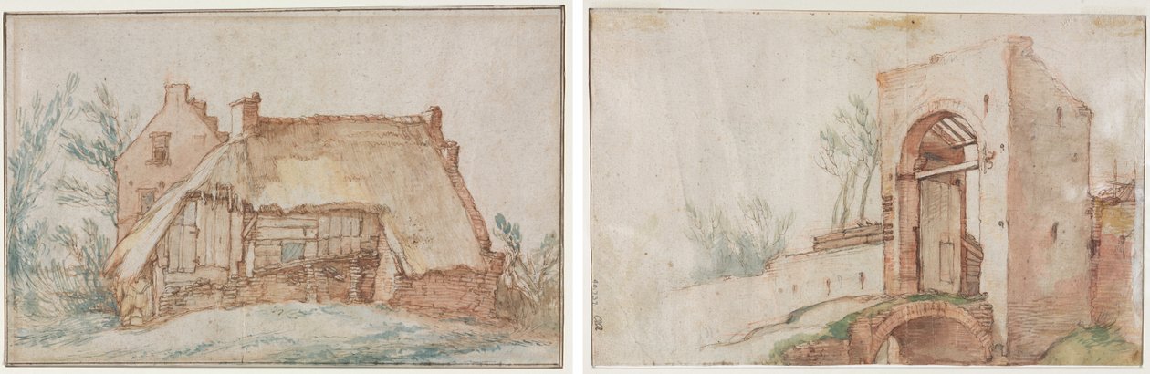 Chata Chłopska (recto); Most i brama (verso) autorstwa Abraham Bloemaert