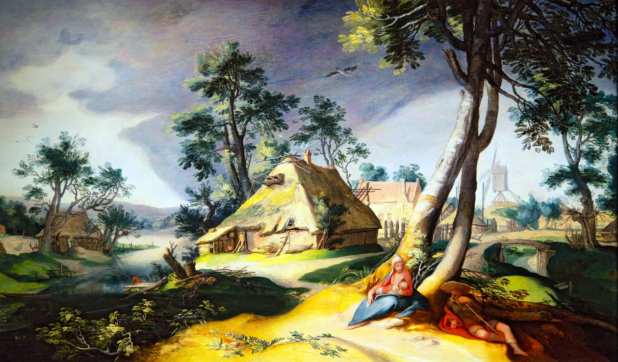 Lepää lennolla Egyptiin (paneeli (paperilla asetettu)) kiillotus autorstwa Abraham Bloemaert