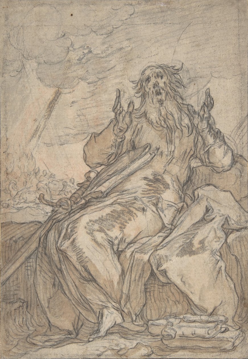 Święty Paweł siedzący, ze swoim nawróceniem w tle, koniec XVI-połowa XVII wieku. autorstwa Abraham Bloemaert