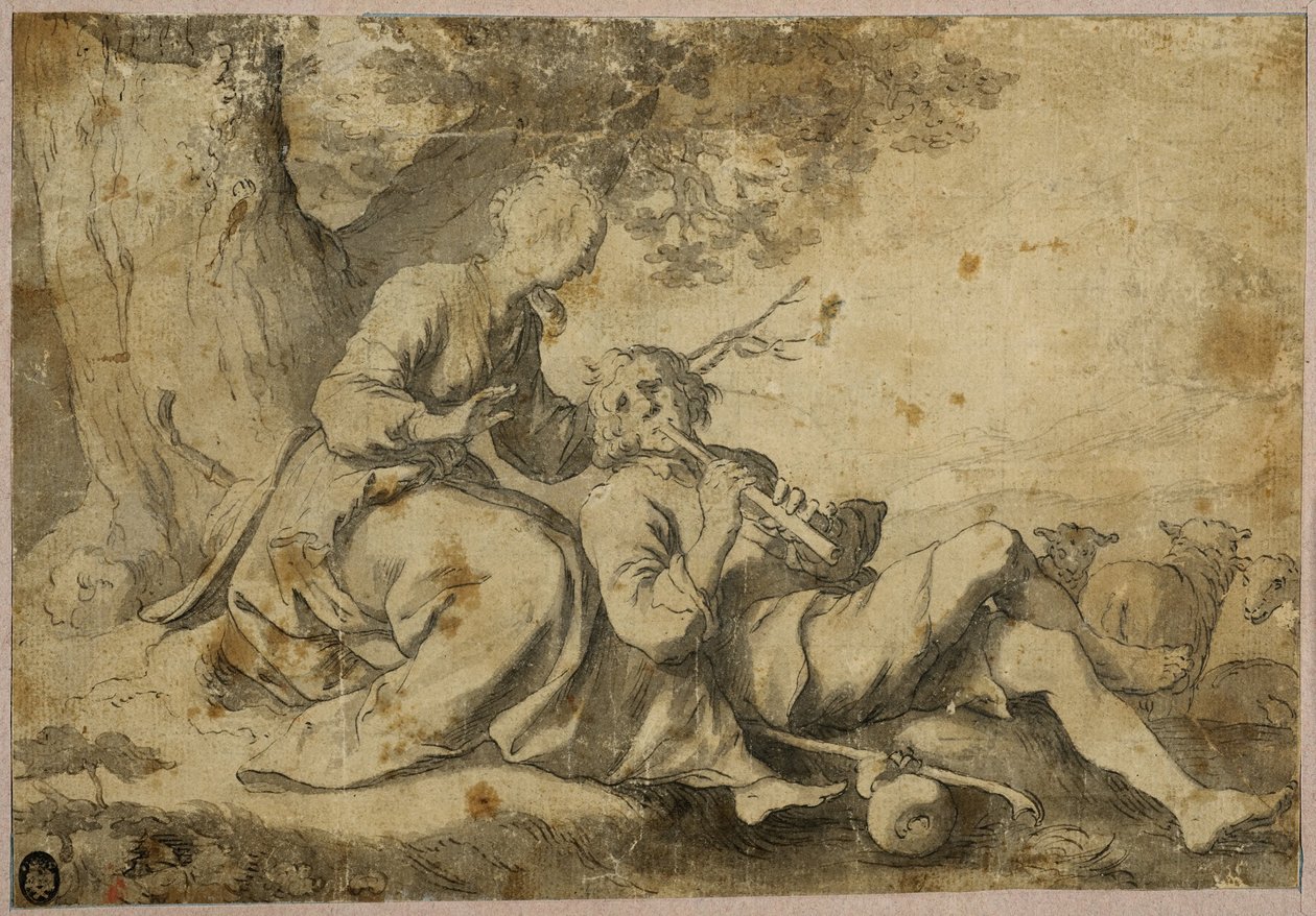 Pasterz i pasterka odpoczywający pod starym drzewem autorstwa Abraham Bloemaert