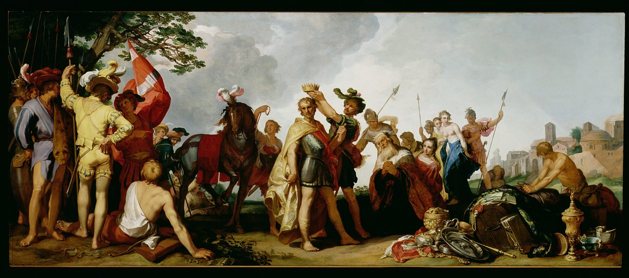 Koronacja Aleksandra Wielkiego (356-323 pne) (olej na desce) autorstwa Abraham Bloemaert
