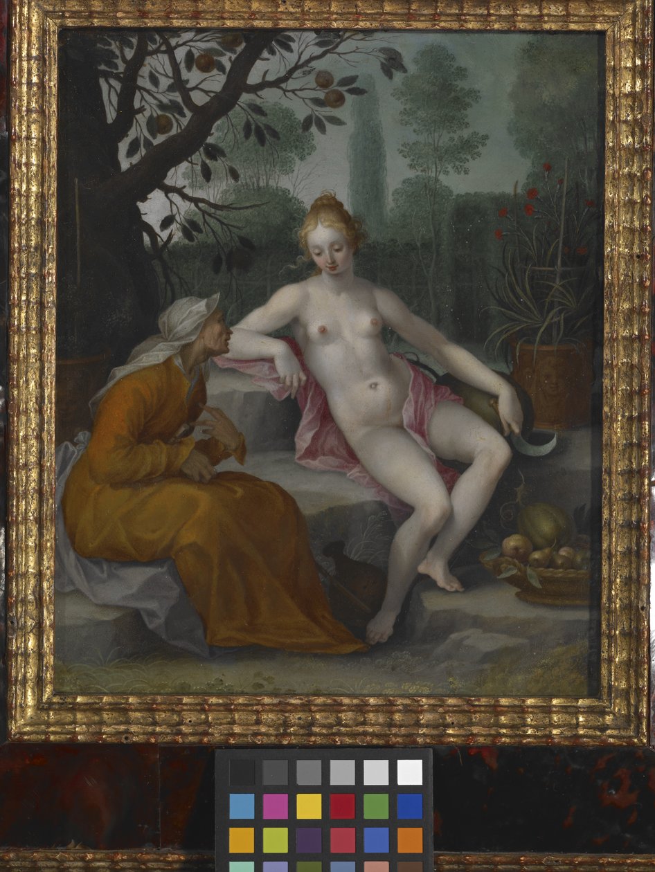 Vertumnus i Pomona (olej na miedzi) autorstwa Abraham Bloemaert