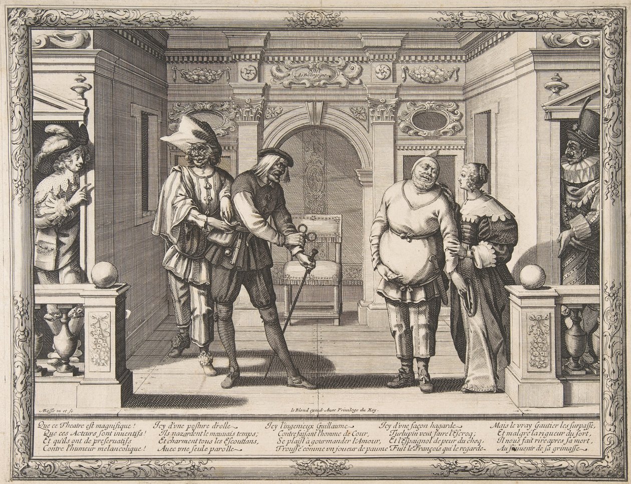 Aktorzy w Hotel de Bourgogne, ca. 1633-34. autorstwa Abraham Bosse