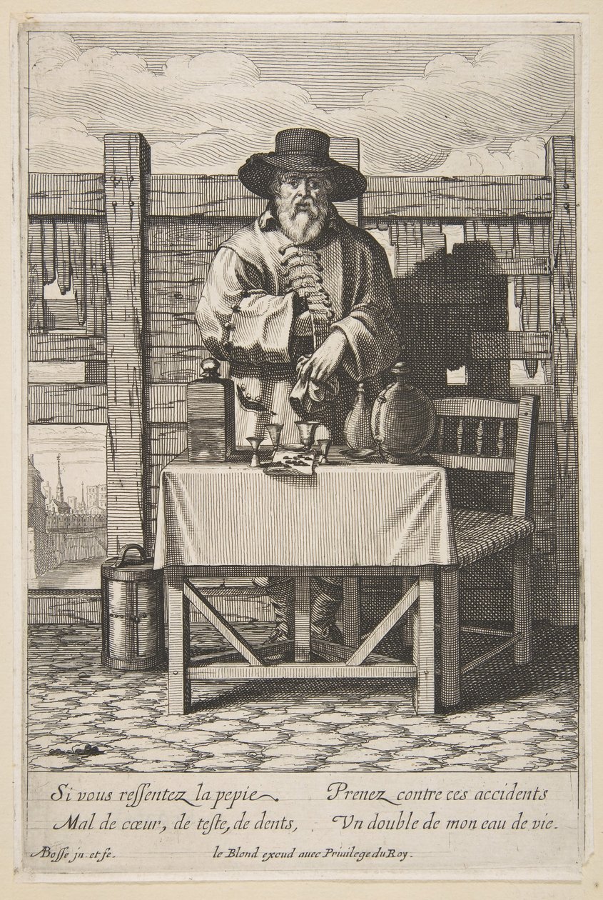 Brandy lub Cure Seller, od połowy do końca XVII wieku. autorstwa Abraham Bosse
