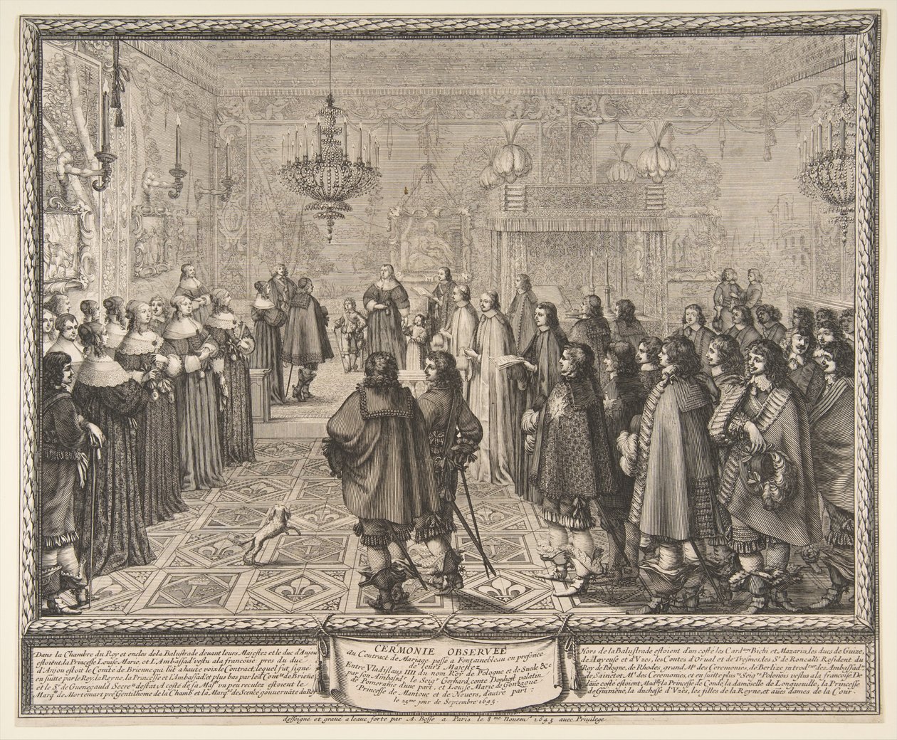 Ceremonia zawarcia małżeństwa między Władysławem IV, królem Polski, a Marią Luizą Gonzagą, księżniczką Mantui, w Fontainebleau autorstwa Abraham Bosse