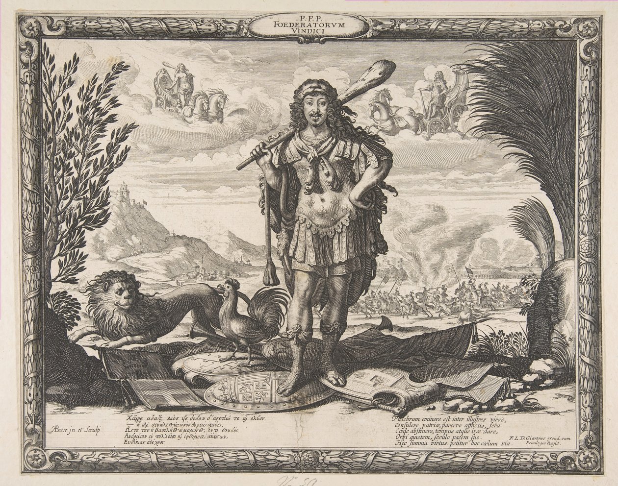 Wypowiedzenie wojny Hiszpanii przez Ludwika XIII: Król jako Herkules, ca. 1635. autorstwa Abraham Bosse