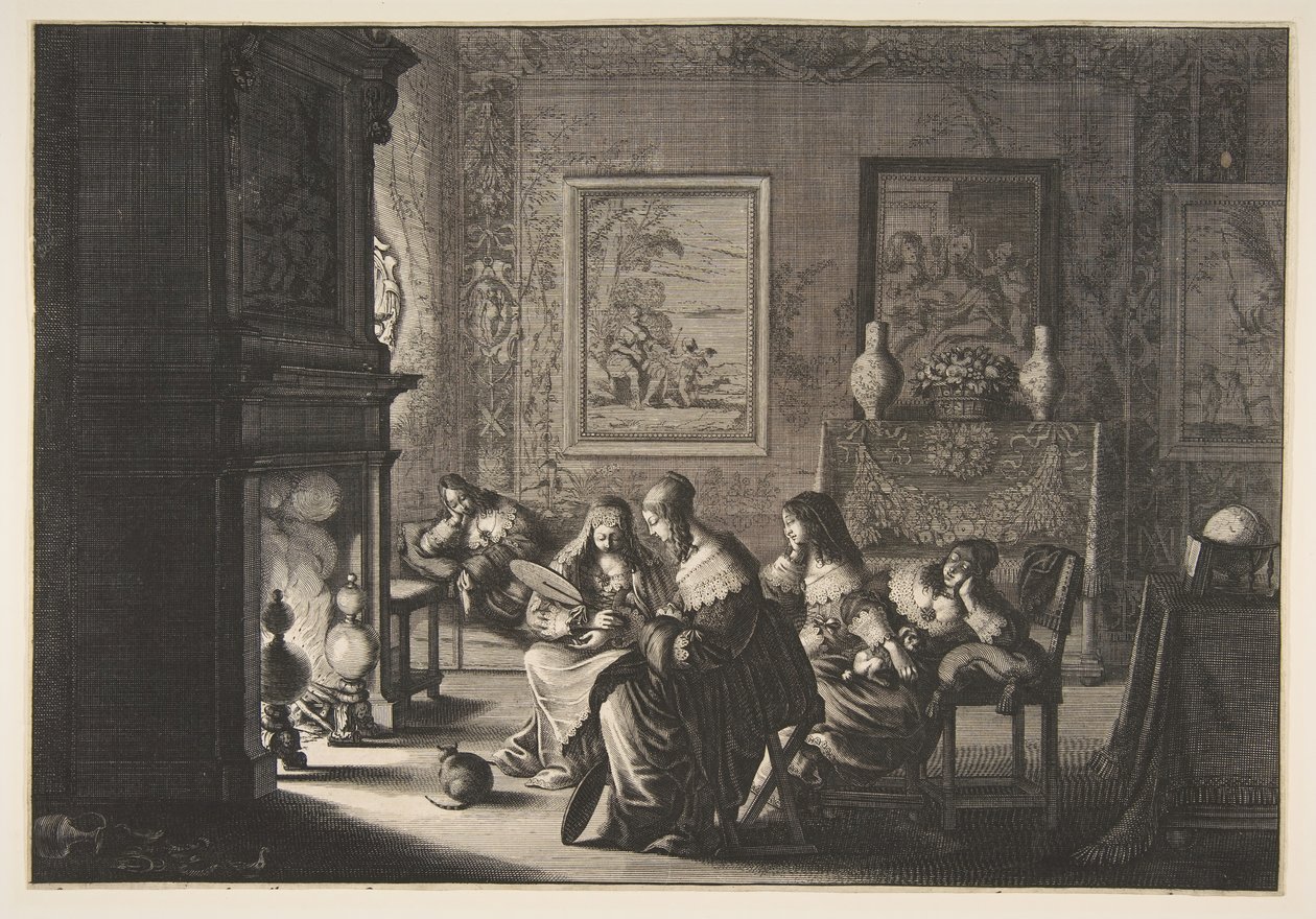 Panny głupie śpią Panny głupie śpią w oczekiwaniu na przybycie Lepona..., ok. godz. 1635. autorstwa Abraham Bosse