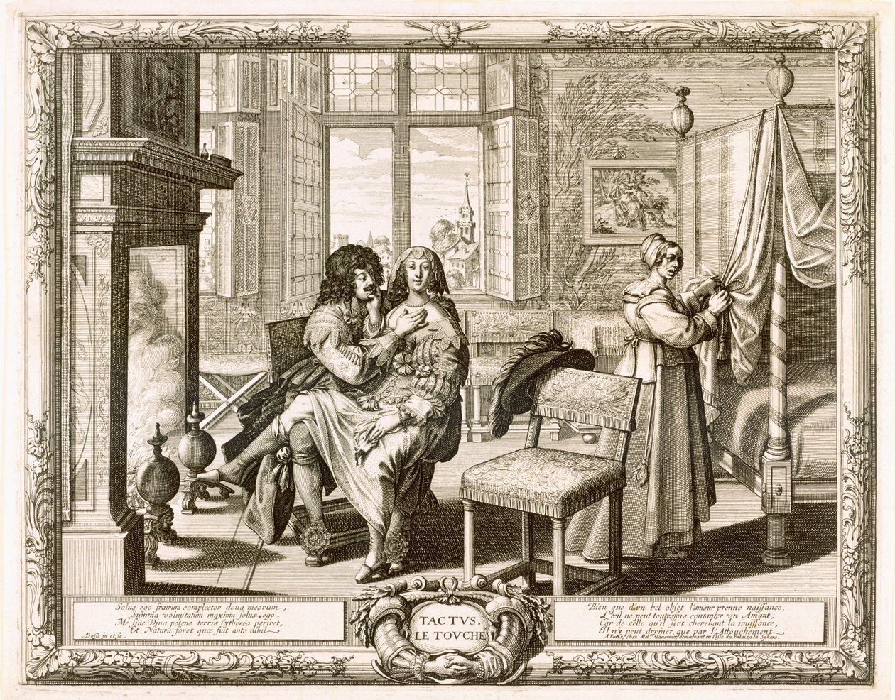 Mąż z żoną siedzący na kolanach przy kominku, Bosse, Abraham (1602-76) autorstwa Abraham Bosse