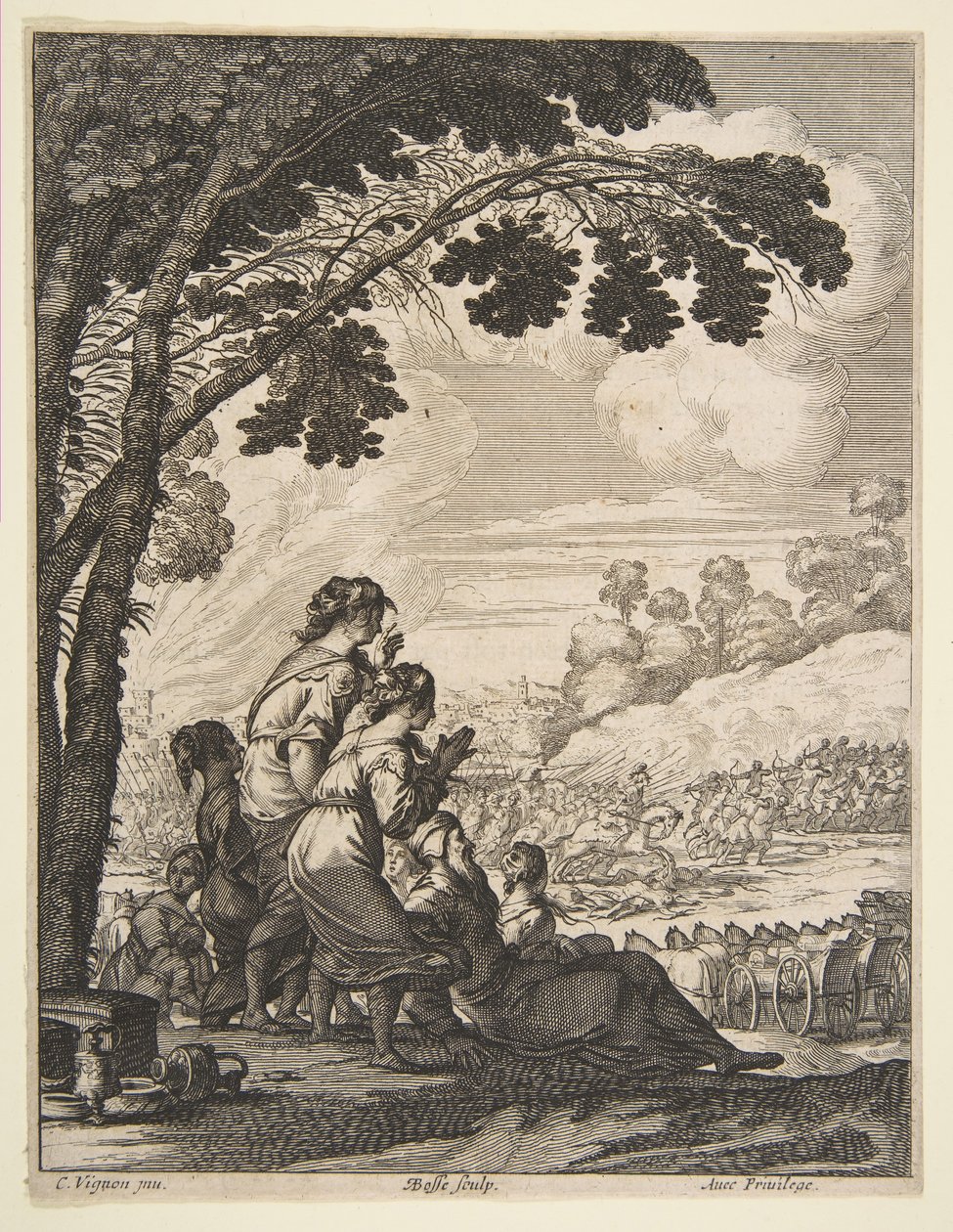 Ilustracja z LAriane autorstwa Desmarets de Saint-Sorlin, Palamede on Horseback Confronts..., 1639. autorstwa Abraham Bosse