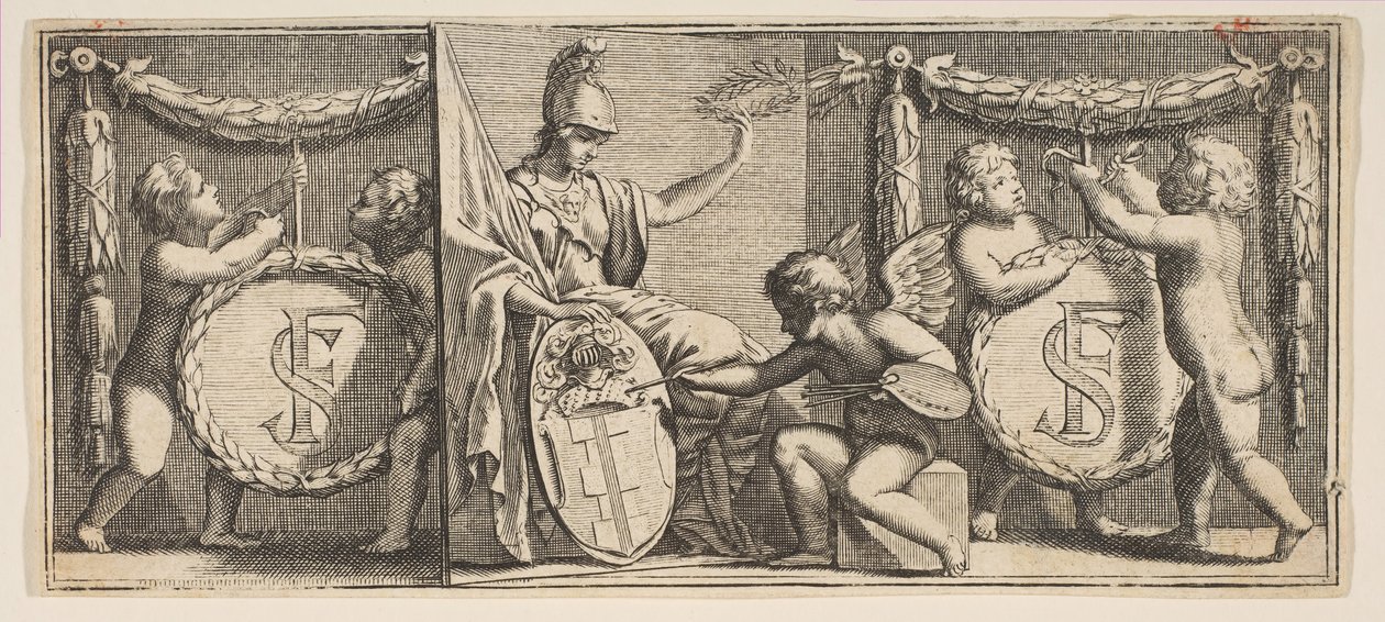 Minerwa i herb François Sublet de Noyers Namalowany przez geniusza..., połowa do końca XVII wieku. autorstwa Abraham Bosse