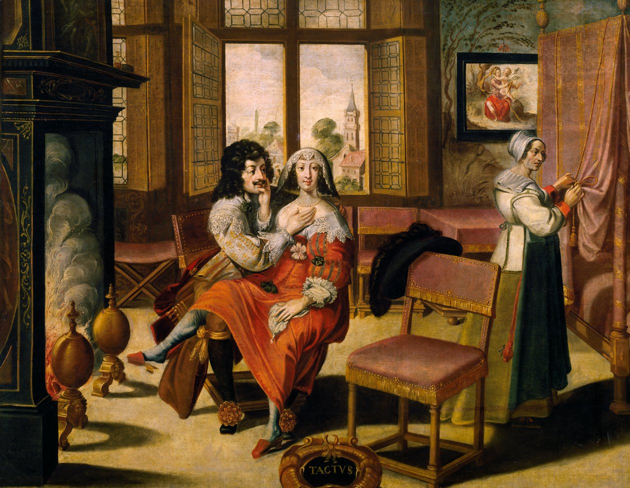 Zmysł dotyku, ok. 1635, Abraham Bosse (1604-1676), po obrazie z serii 5 nieznanego artysty, Francja autorstwa Abraham Bosse