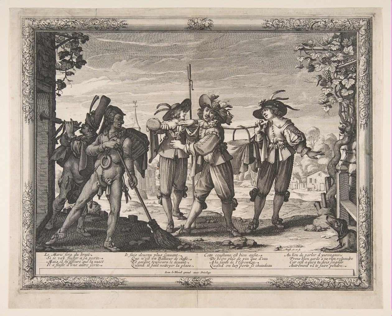 Gorący kociołek niesiony nowożeńcom, czyli rakieta, ok. godz. 1633. autorstwa Abraham Bosse