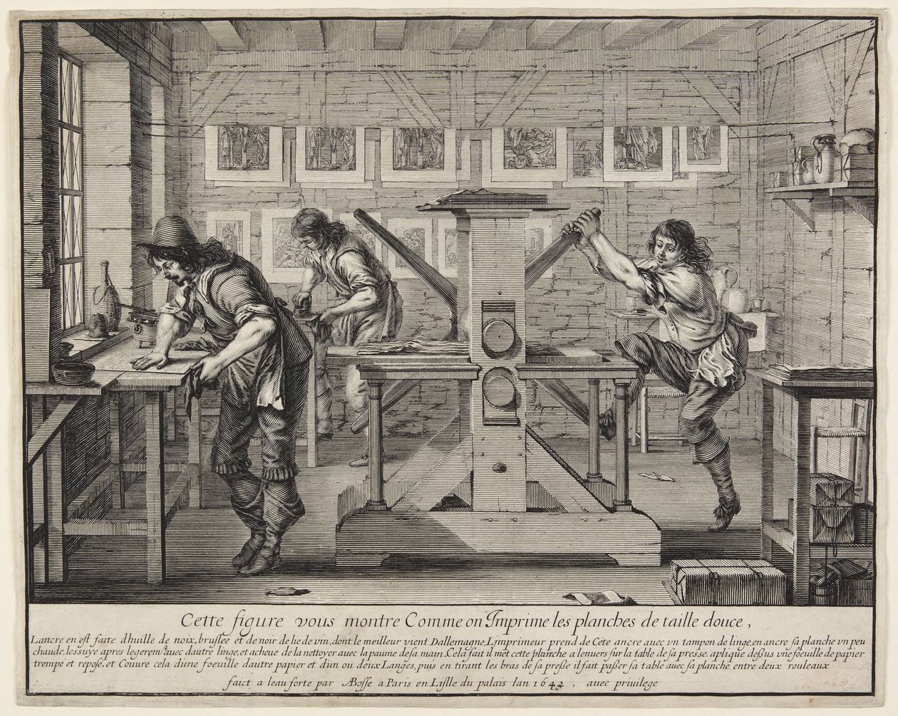 The Printing of Copper Plates (Drukarz zajmujący się grawerowaniem) autorstwa Abraham Bosse