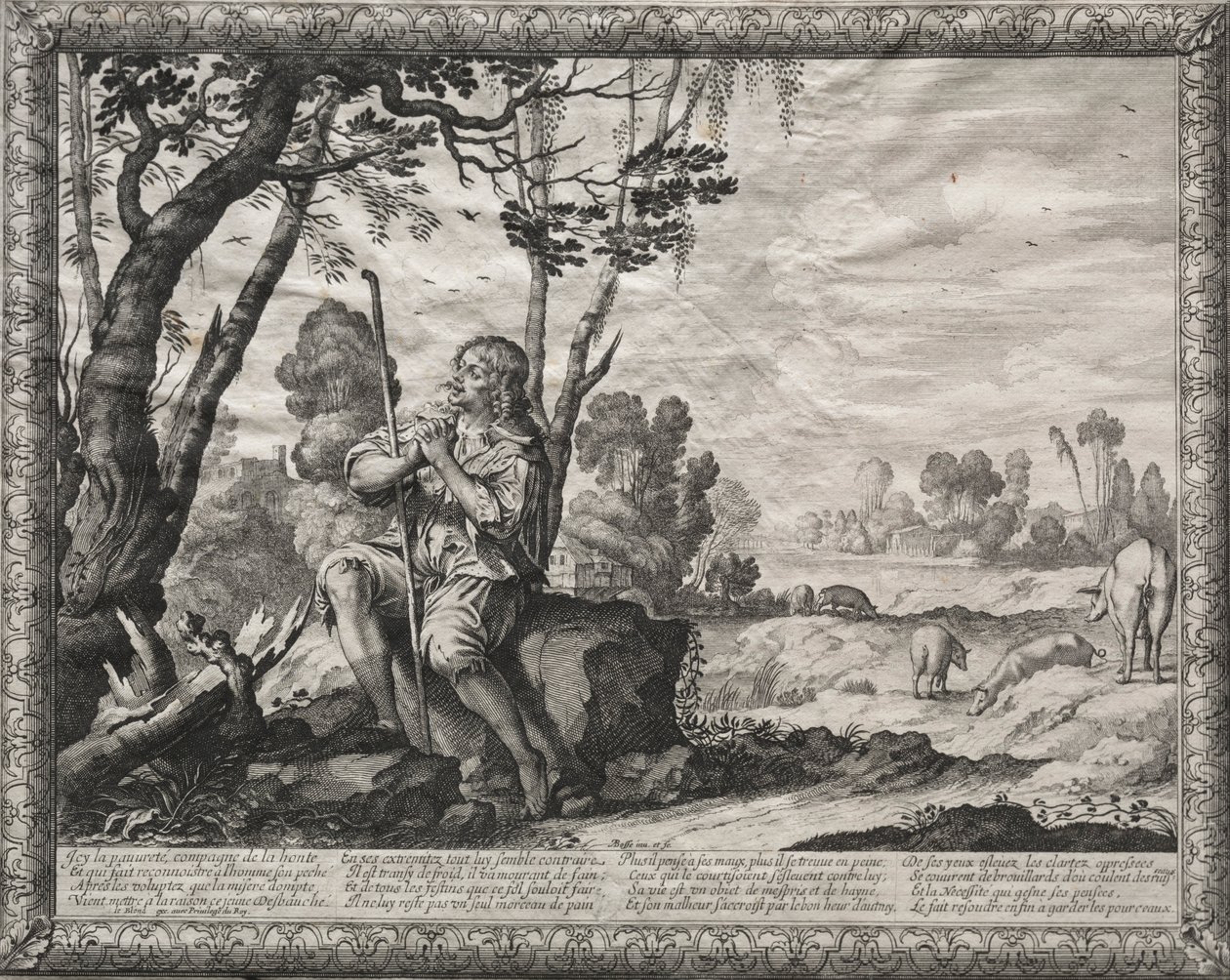 Syn marnotrawny: marnotrawny pasący świnie. autorstwa Abraham Bosse