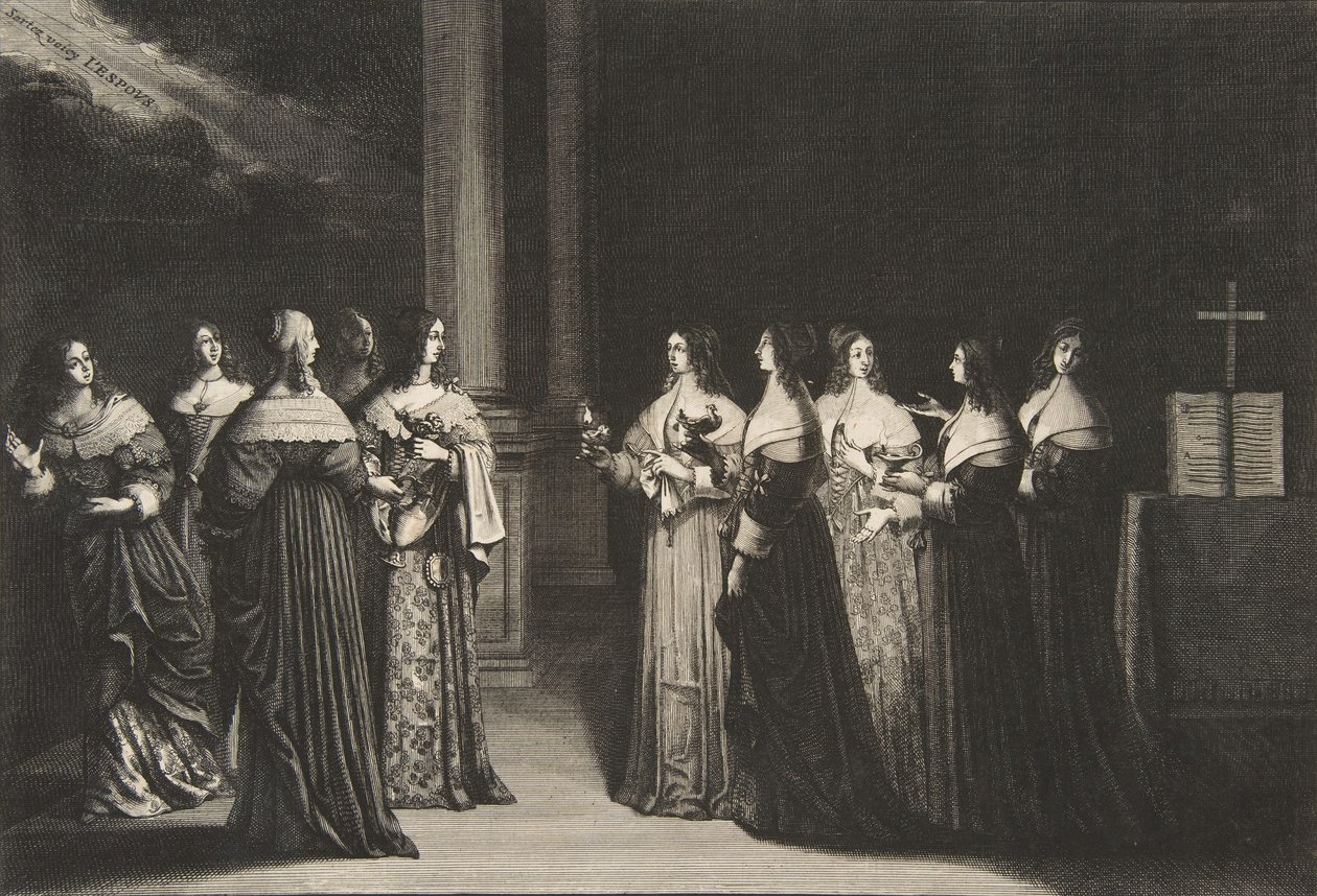 Mądre Panny Odmawiają Oleju Głupim Pannom 1635. autorstwa Abraham Bosse