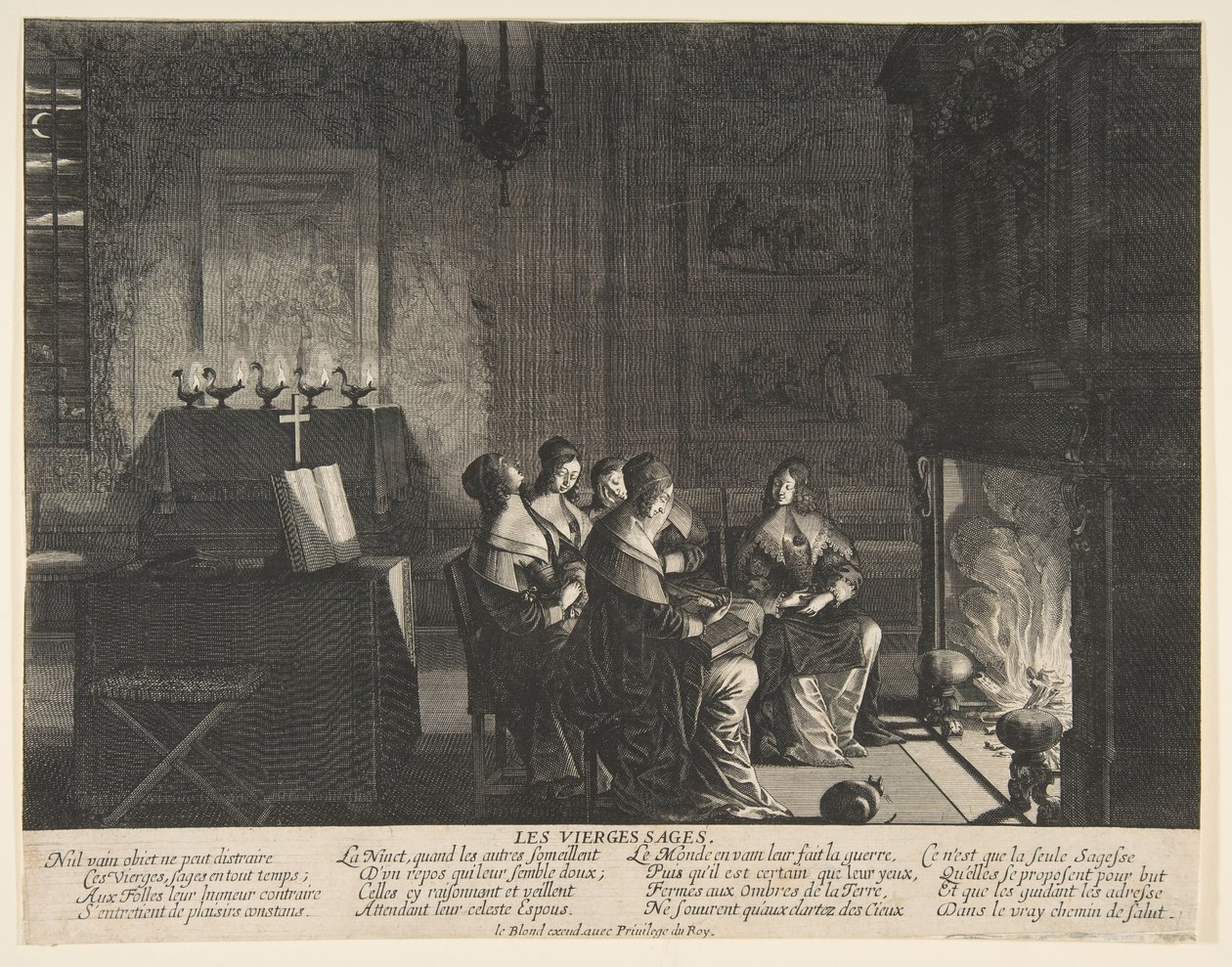Mądre panny odpoczywają w oczekiwaniu na przybycie męża, ok. godz. 1635. autorstwa Abraham Bosse