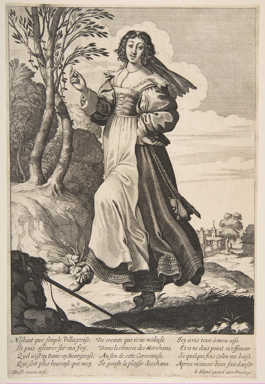 Tańcząca dziewczyna z wioski, 1626-28. autorstwa Abraham Bosse