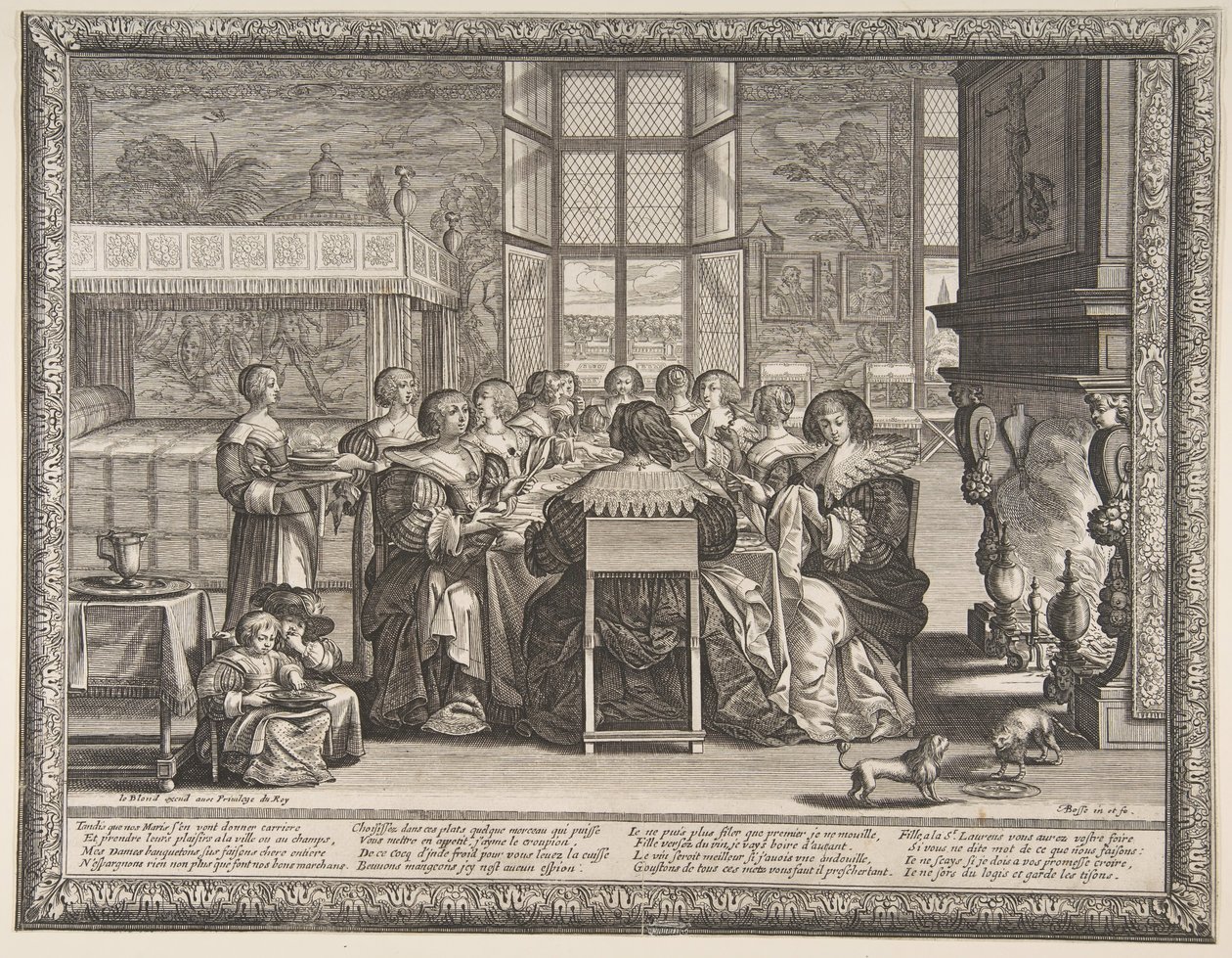 Żony przy stole podczas nieobecności mężów 1635-36. autorstwa Abraham Bosse