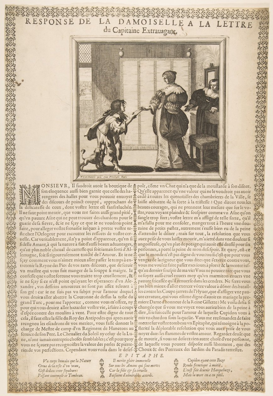 Odpowiedz młodej damy na list kapitana, ok. godz. 1636. autorstwa Abraham Bosse