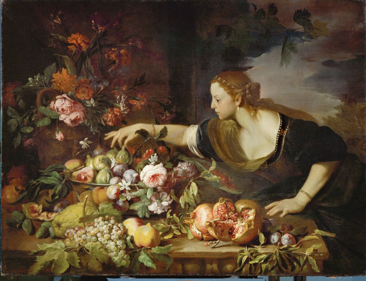 Femme prenant des fruits - kobieta biorąca owoce ... autorstwa Abraham Brueghel
