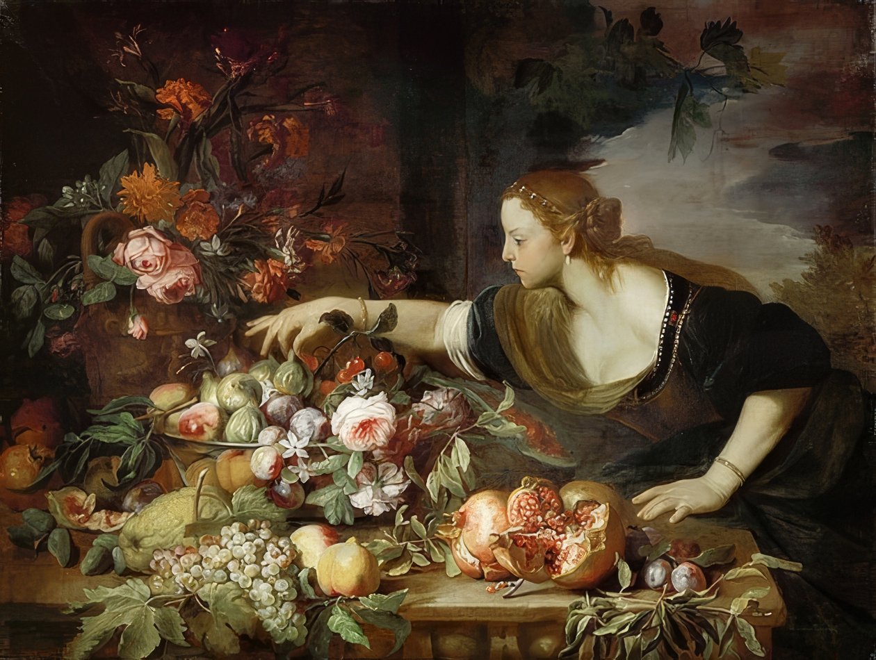 Kobieta z kwiatami i owocami. 1669 autorstwa Abraham Brueghel