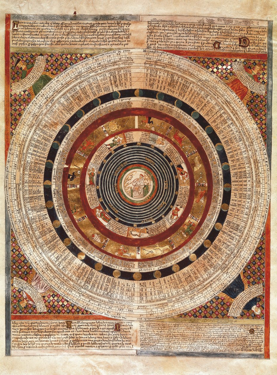 Kosmografia: przedstawienie Ziemi jako astronoma z astrolabium autorstwa Abraham Cresques