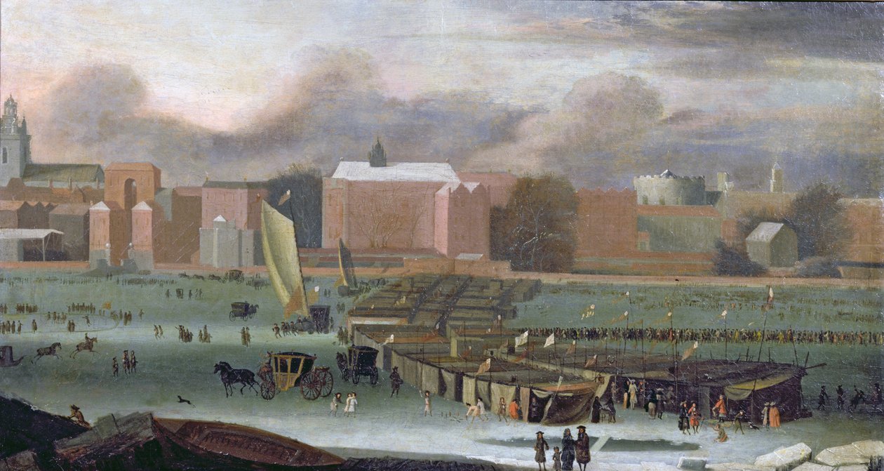 Frost Fair nad Tamizą na Temple Stairs, c.1684 autorstwa Abraham Danielsz. Hondius
