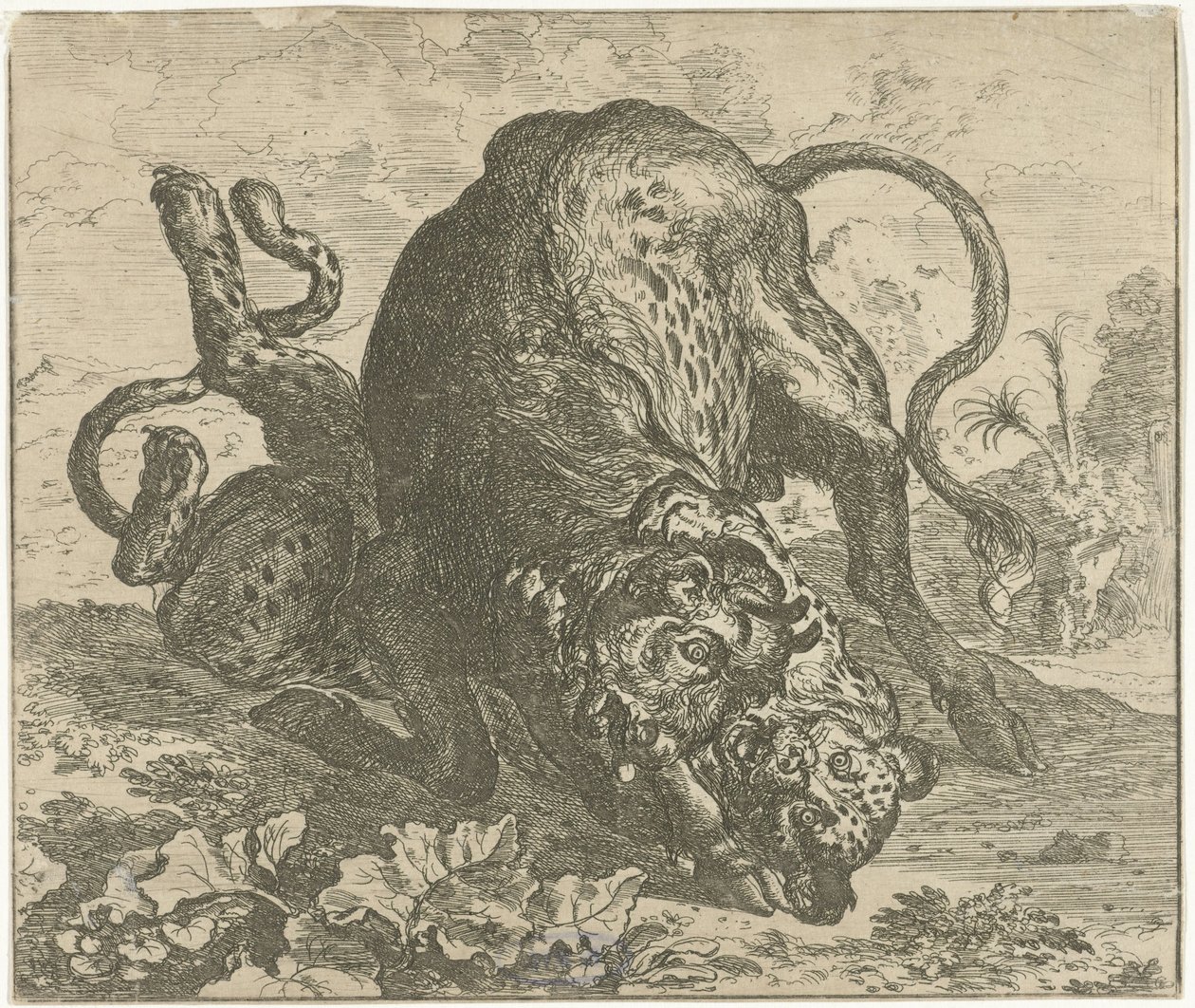 Lampart i Byk Różne zwierzęta (tytuł serii) autorstwa Abraham Danielsz. Hondius