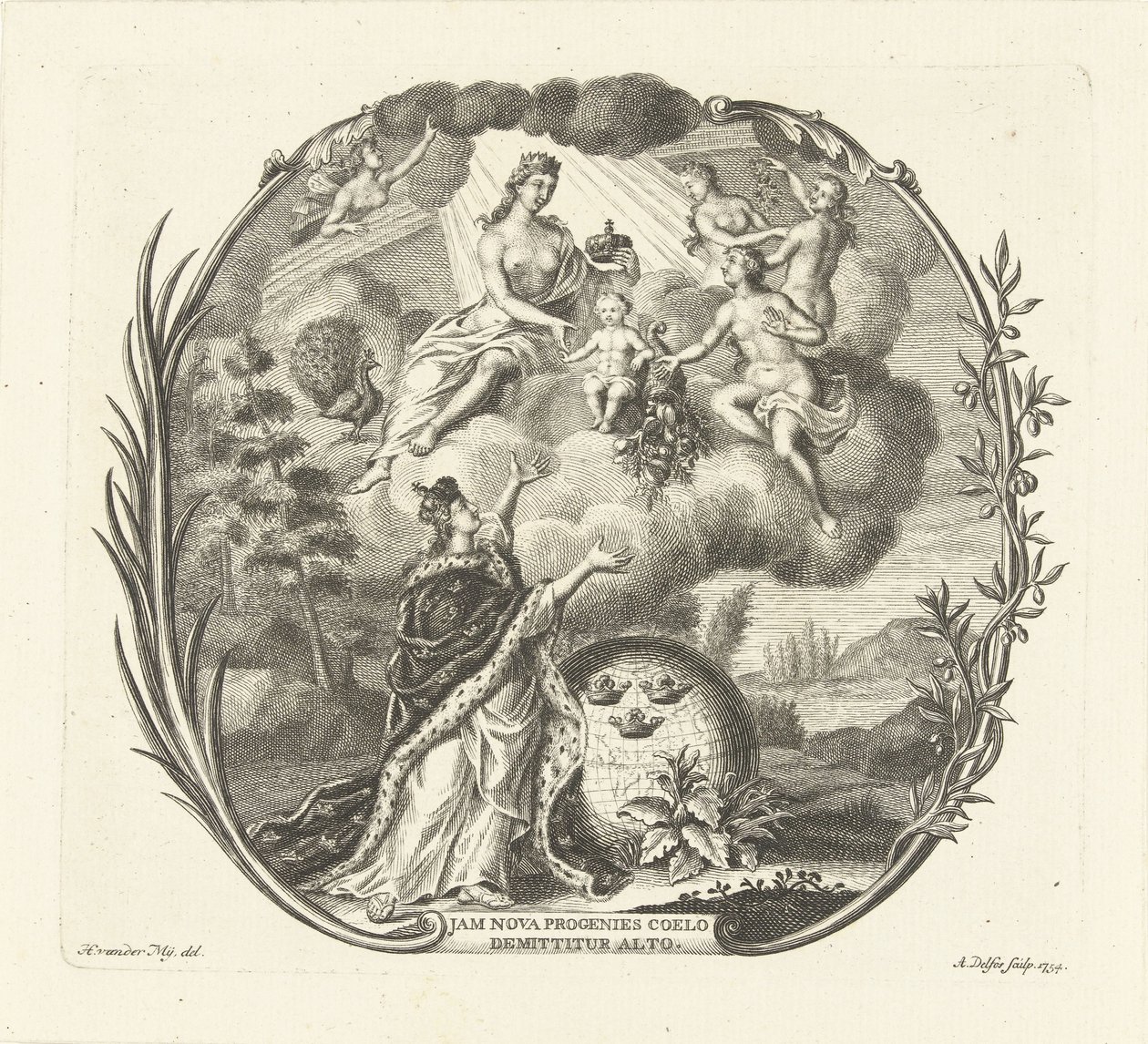 Alegoria narodzin dziecka z Juno i Abundance autorstwa Abraham Delfos