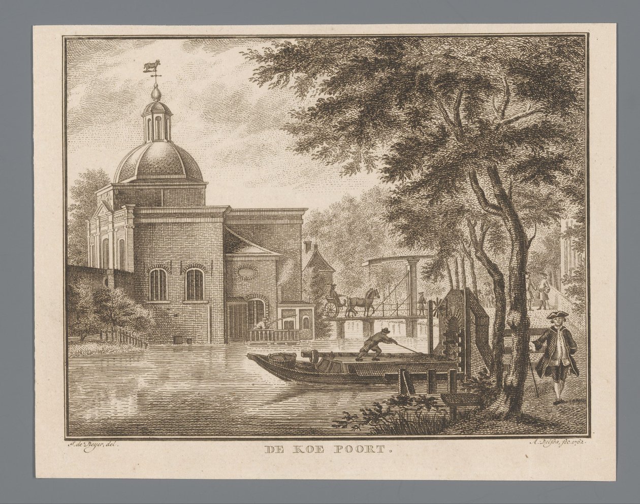 Widok Koepoort w Leiden Krowa Brama (tytuł na obiekcie) autorstwa Abraham Delfos