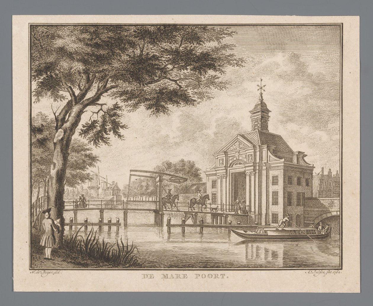 Widok na Marepoort w Leiden Brama Mare (tytuł na obiekcie) autorstwa Abraham Delfos